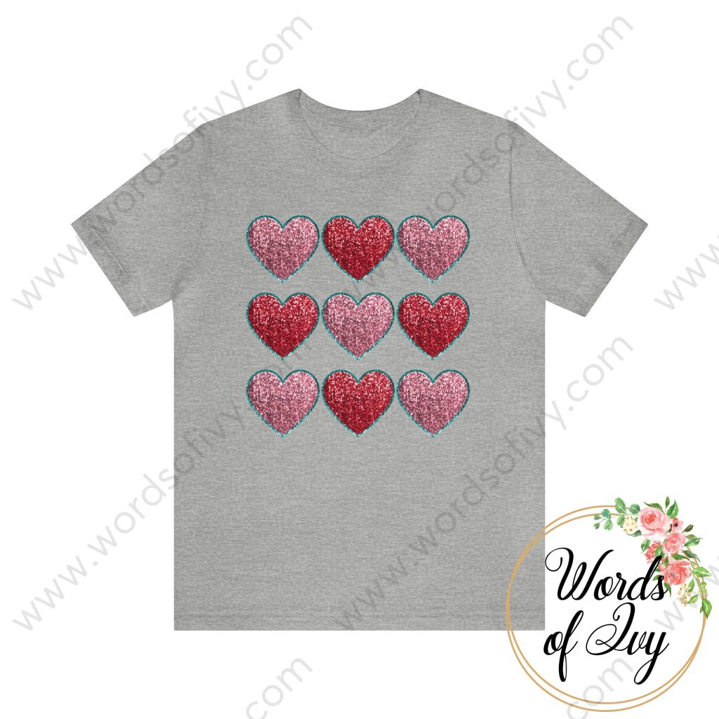 Adult Tee - Faux Sequin Hearts 240105004 Athletic Heather / S T-Shirt