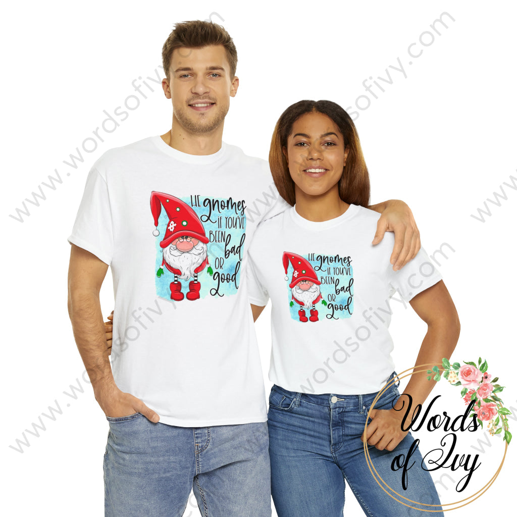 Adult Tee - HE GNOMES IF YOU'VE BEEN BAD OR GOOD 230703098 | Nauti Life Tees