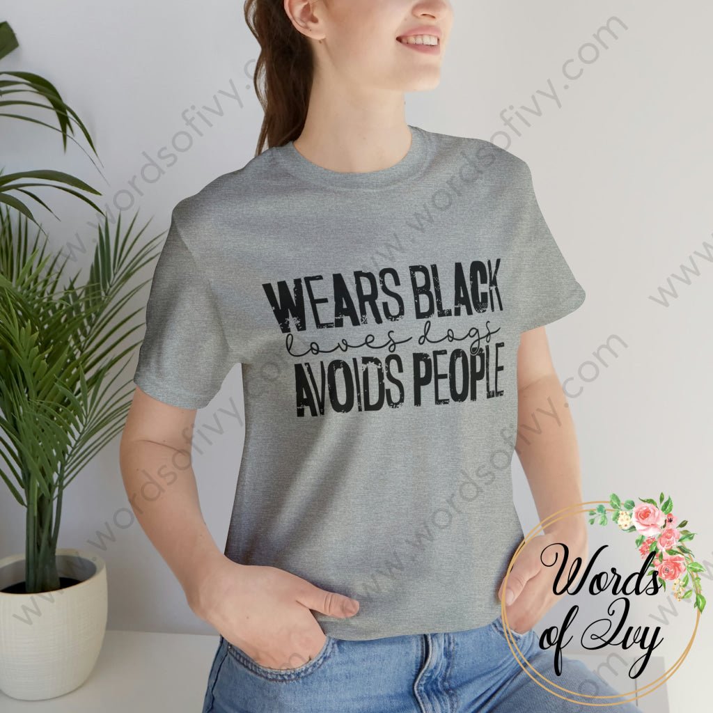 Adult Tee - Wears Black Loves Dogs Avoids People 221214013 T-Shirt