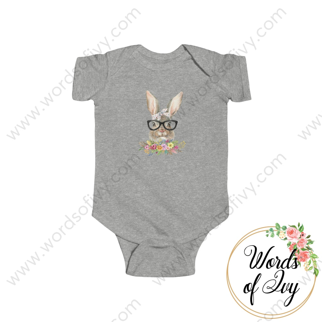 Baby Tee - Bunny With Glasses 220222001 Heather / Nb (0-3M) Kids Clothes