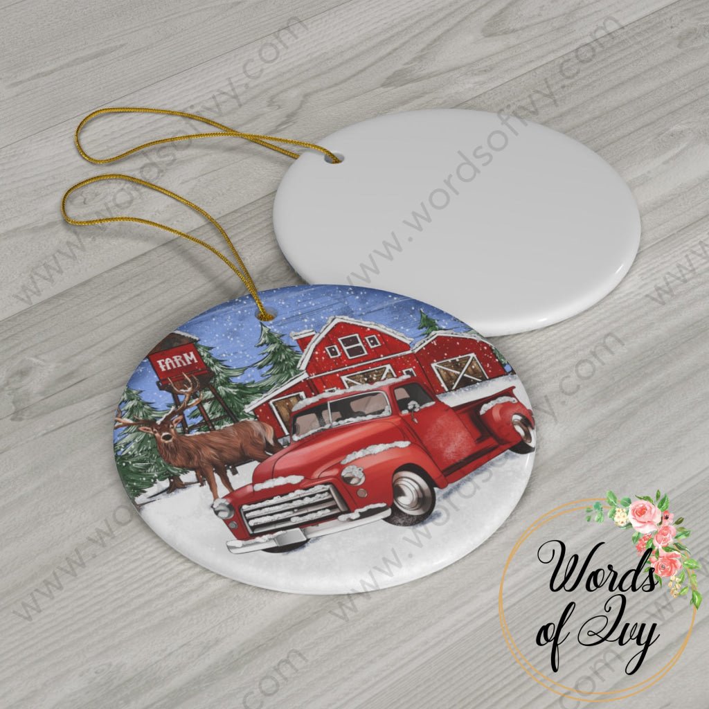 Christmas Ornament - Christmas Farm Reindeer and Truck 221110015 | Nauti Life Tees