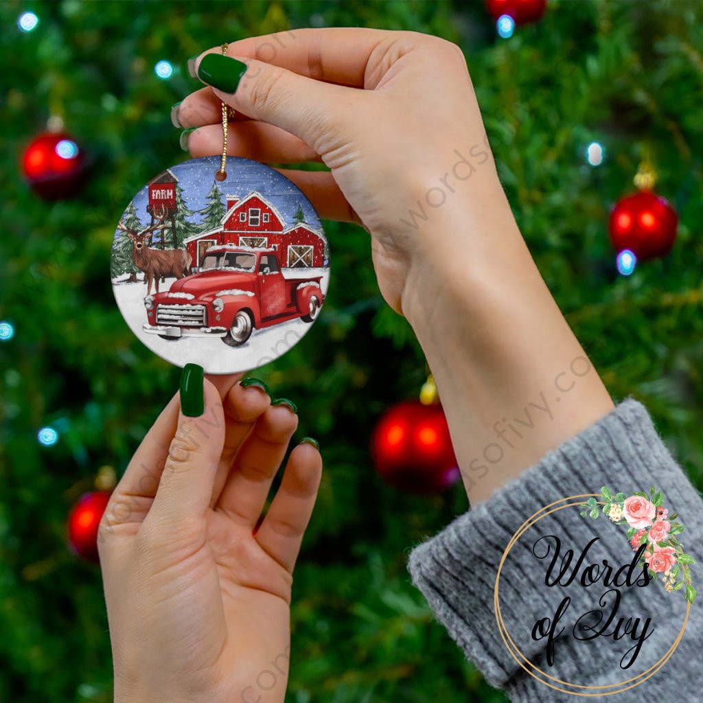 Christmas Ornament - Christmas Farm Reindeer and Truck 221110015 | Nauti Life Tees