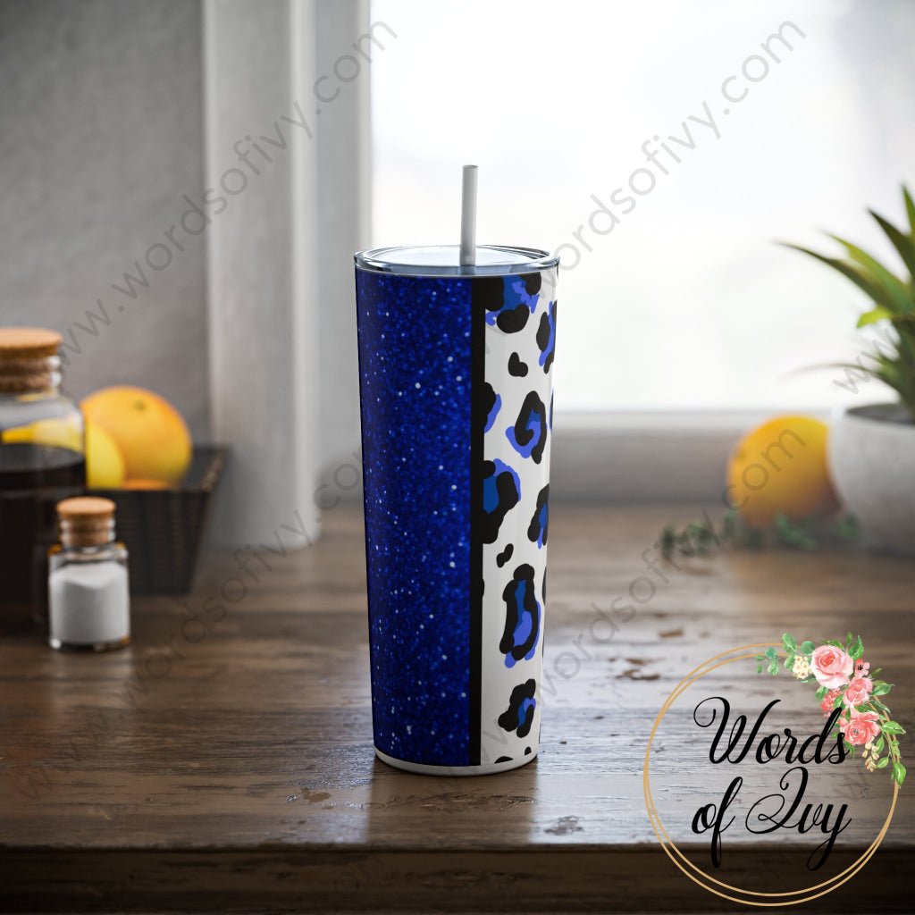 Skinny Steel Tumbler with Straw, 20oz - Blue leopard print 230705010 | Nauti Life Tees