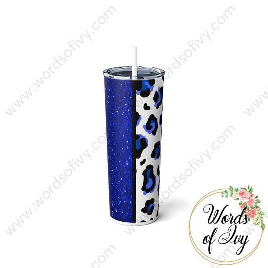 Skinny Steel Tumbler with Straw, 20oz - Blue leopard print 230705010 | Nauti Life Tees
