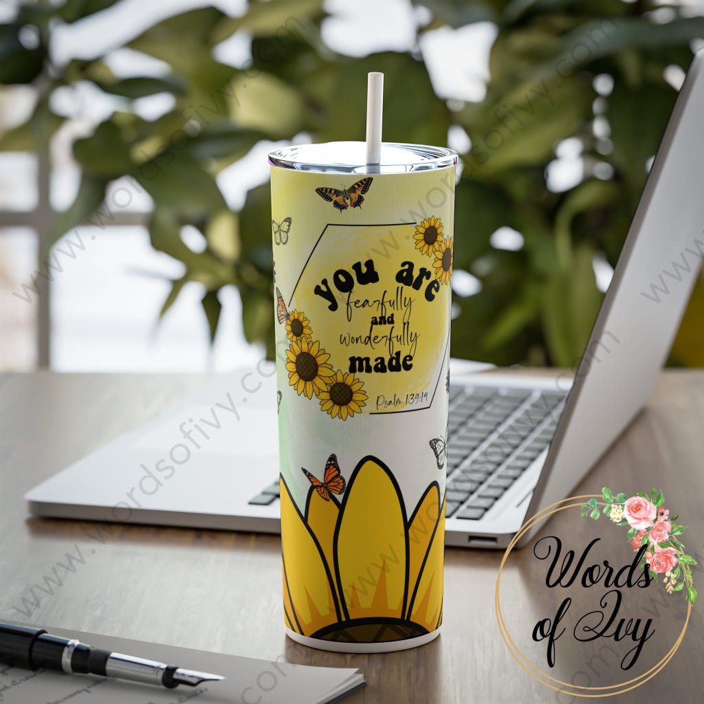Skinny Steel Tumbler with Straw, 20oz - Butterfly Fearfully and wonderfully made 230705013 | Nauti Life Tees