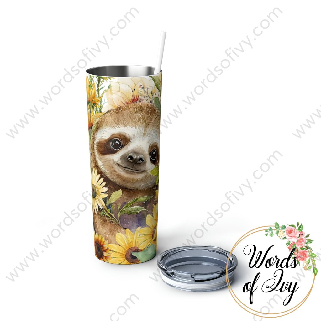 Skinny Steel Tumbler With Straw 20Oz - Cute Sloth Sunflowers 230516006 Mug