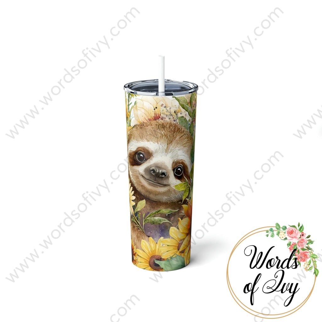 Skinny Steel Tumbler With Straw 20Oz - Cute Sloth Sunflowers 230516006 White / Glossy Mug