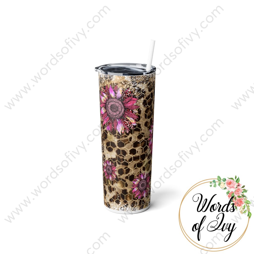 Skinny Steel Tumbler with Straw, 20oz - Leopard Pink Sunflower 230705019 | Nauti Life Tees
