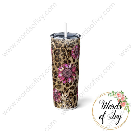 Skinny Steel Tumbler with Straw, 20oz - Leopard Pink Sunflower 230705019 | Nauti Life Tees