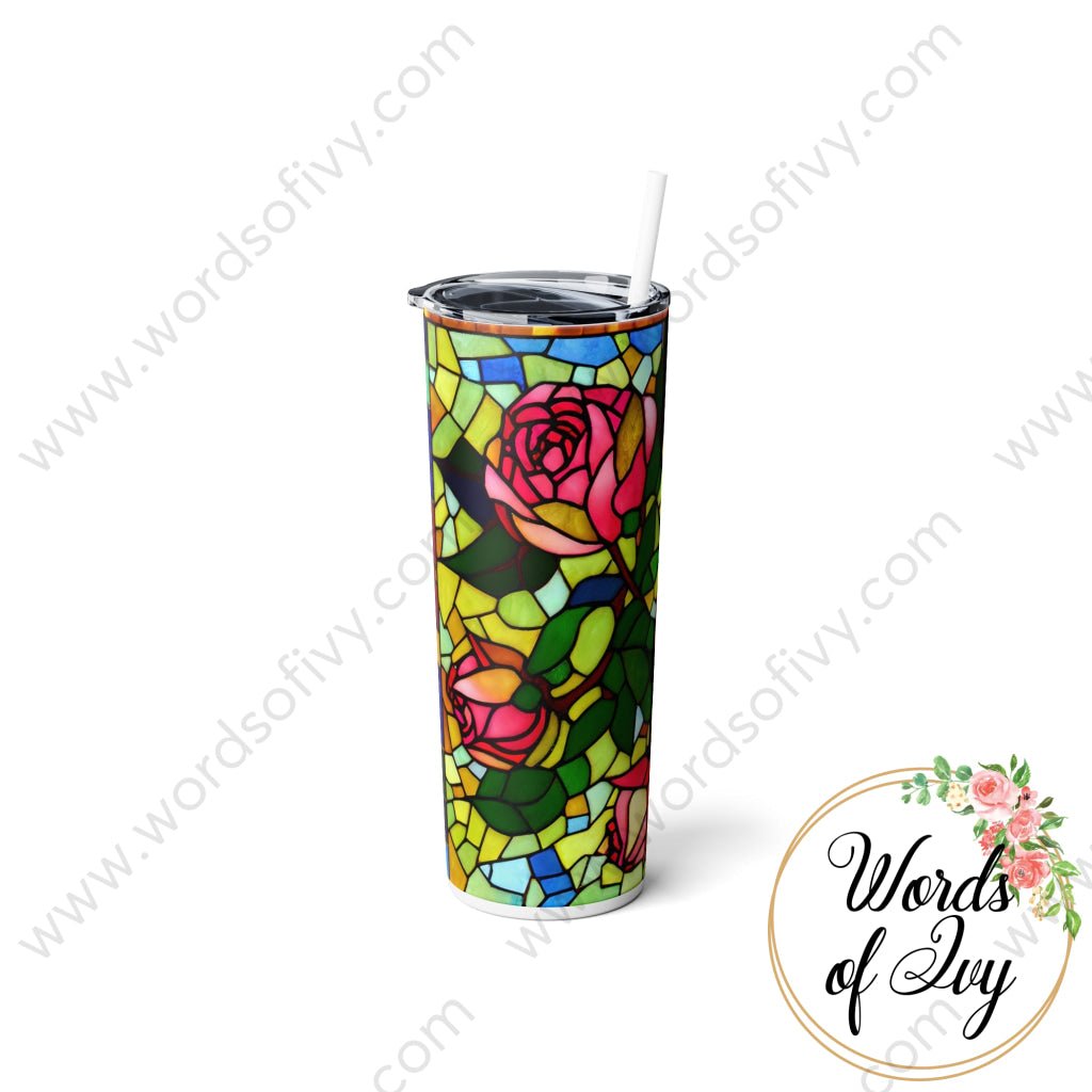 Skinny Steel Tumbler with Straw, 20oz - Stained Glass Rose 230705012 | Nauti Life Tees