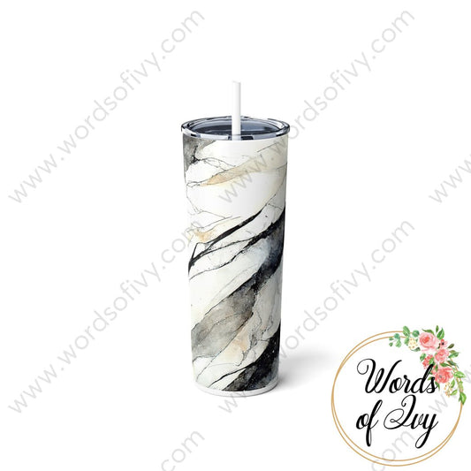 Skinny Steel Tumbler With Straw 20Oz - White Black Marble 230705029 / Glossy Mug
