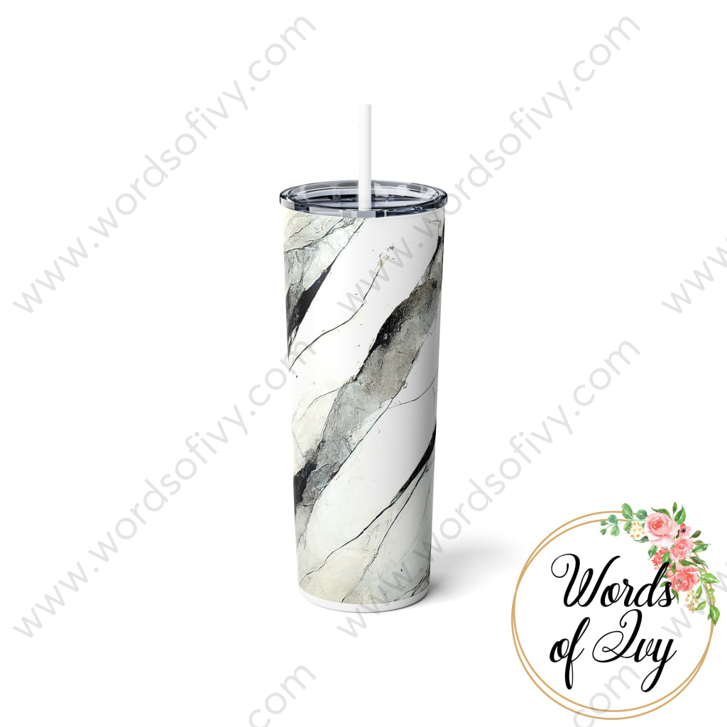 Skinny Steel Tumbler with Straw, 20oz - White Black Marble 230705029 | Nauti Life Tees