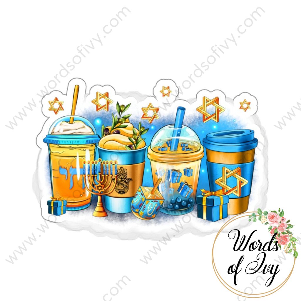 Sticker - Hanukkah Coffee Cups 221113002 | Nauti Life Tees