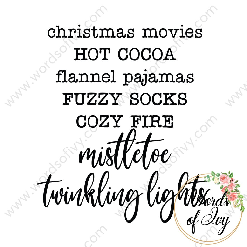 Svg Download - Christmas Movies Hot Cocoa Flannel Pajamas Fuzzy Socks Cozy Fire Mistletoe Twinkling