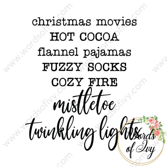 Svg Download - Christmas Movies Hot Cocoa Flannel Pajamas Fuzzy Socks Cozy Fire Mistletoe Twinkling