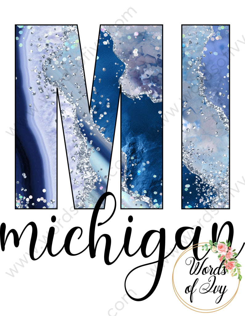 Us State Sublimation Digital Download - Blue Agate Michigan 210606